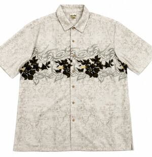 Vintage Island Tropics Hawaiian Aloha Camp Shirt Men’s XL Beige Floral